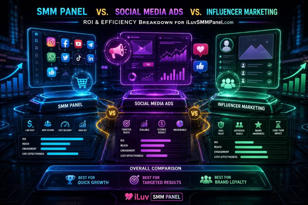 SMM Panel vs. Social Media Ads vs. Influencer Marketing: ROI & Efficiency Breakdown